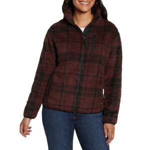 Eddie Bauer Womens Fleece Jacket Full Zip Womens Size XXL Sherpa Plaid Red Black